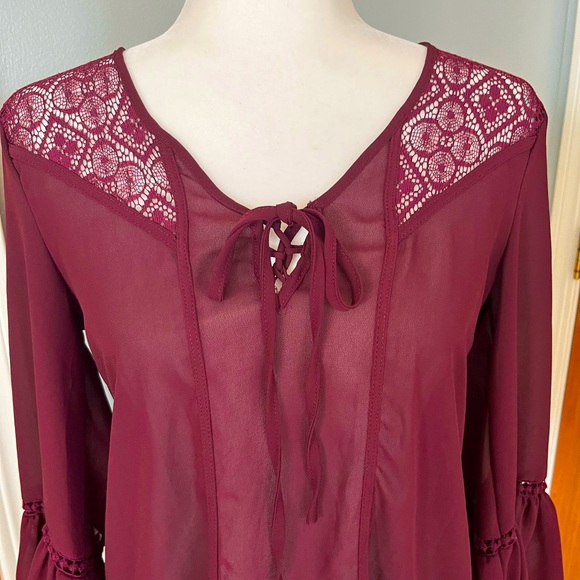 Taylor & Sage Burgundy Boho Flowey Blouse - Picture 3 of 8